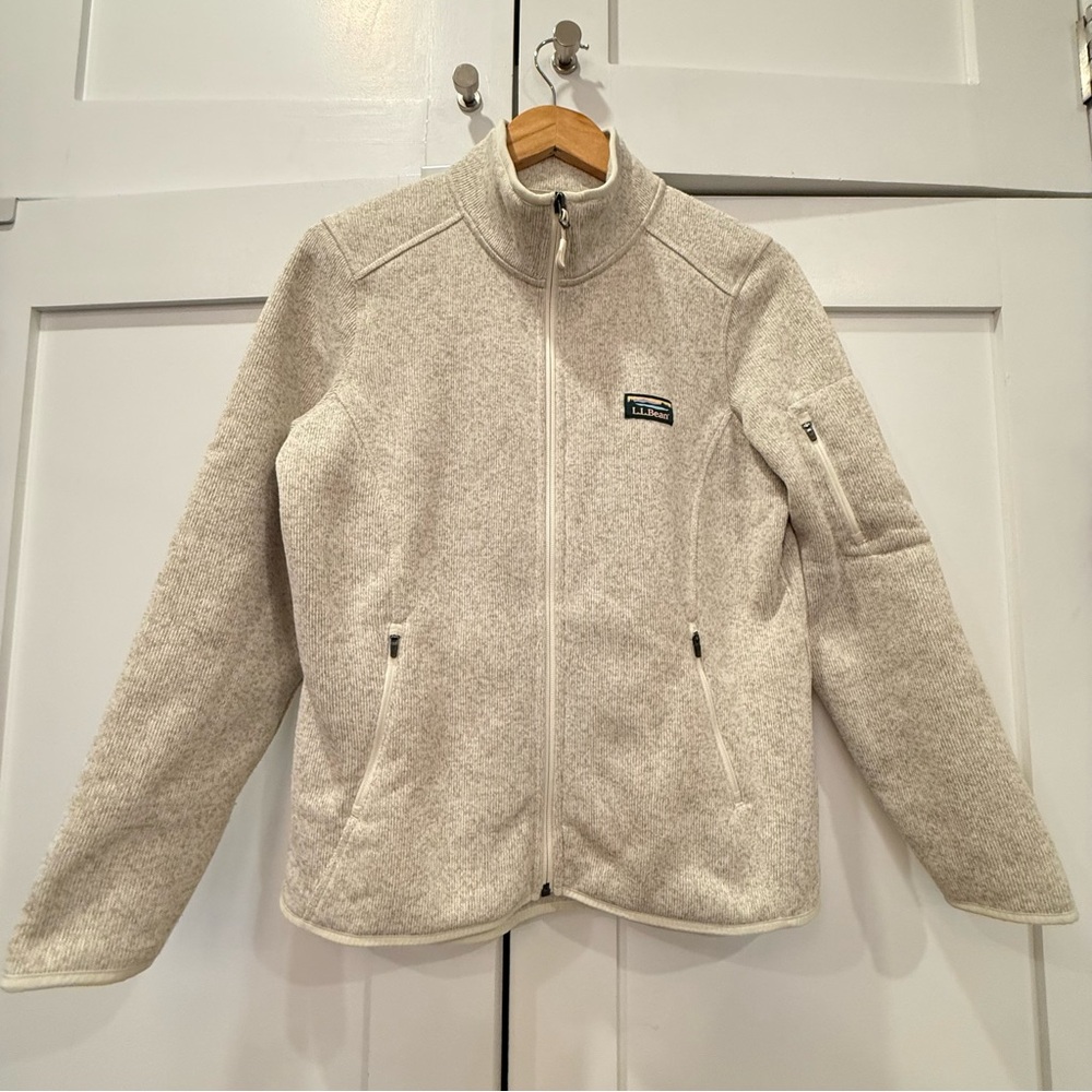 L.L.Bean Oatmeal ( sailcloth) Full-Zip Fleece Jacket,Women medium petite